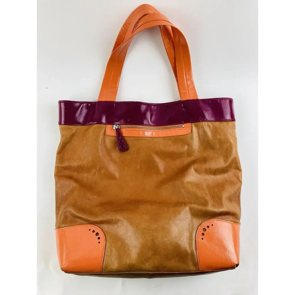 Kate Landry Large Shoulder Bag Purse Orange Pink Floral Lining Beautiful Hobo Br
